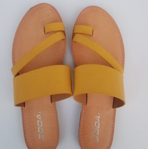 mustard color flip flops
